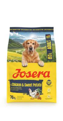 Josera Adult Chicken & Sweet Potato, getreidefreies Trockenfutter für Hunde mittlerer und großer Rassen, 3x3kg