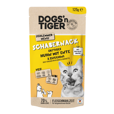 Thumbnail 2: Dogs'n Tiger Adult Katzenfutter, Schabernack, Nassfutter, Getreidefrei, Huhn, Ente & Zucchini, 12x 125g