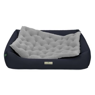HOUND&NATURE SET: Hundebett ZÜRICH XXL dunkelblau + wasserfestem hellgrauen Baumwoll-Matratzenüberzug