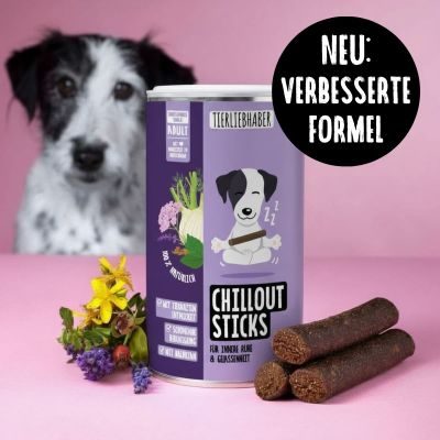 Tierliebhaber Chillout Sticks für Hunde - Natürliche Beruhigungshilfe. Bei Unruhe, Nervosität & Angst