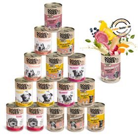 Dogs'n Tiger Adult Hundefutter, Nassfutter, Getreidefrei, Mixpaket Schlemmerparadies, Rind, Lamm, Truthahn, Huhn & Ente, 16tlg-Set