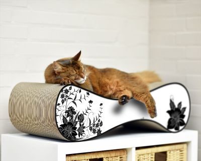 Thumbnail 4: cat-on LE VER L Design Kratzmöbel, weiß, schwarze Blumen (000c)