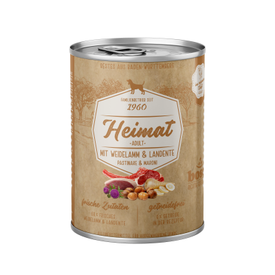 bosch Tiernahrung Heimat Weidelamm & Landente – getreidefreies Nassfutter – 400g