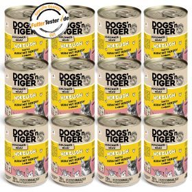 Dogs'n Tiger Adult, Katzenfutter, Herzlich, Katzen Nassfutter, Getreidefrei, Huhn, Rinderherzen & Karotte, 12x 400g
