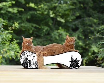 cat-on LE VER L Design Kratzmöbel, weiß, schwarze Blumen (000c)