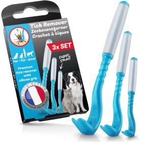 BluePet Premium 3x Zeckenhaken, Zeckenentferner Zeckenhebel mit anti-rutsch (weiß) - made in France