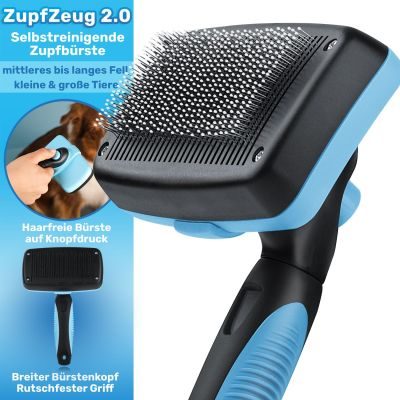 Thumbnail 8: BluePet Selbstreinigende Zupfbürste mit Pins, Hundebürste & Katzenbürste für Langhaar, ZupfZeug 2.0 mit Reinigungsknopf für die tägliche Anwendung