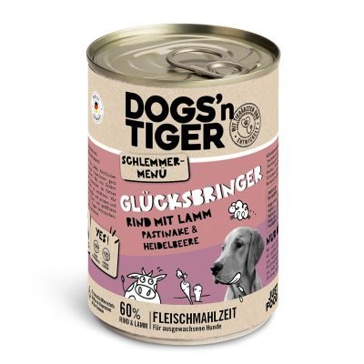 Thumbnail 3: Dogs'n Tiger Adult Hundefutter, Glücksbringer, Nassfutter, Getreidefrei, Rind, Lamm, Pastinake & Heidelbeeren, 12x 400g
