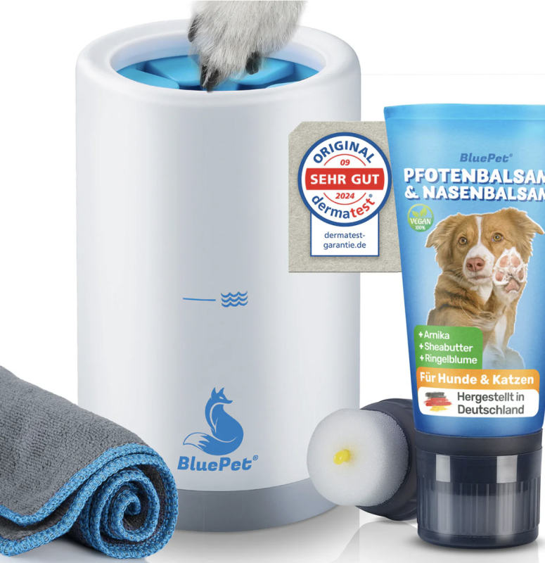 BluePet Pfotenreinigungs-Sparset: Pfotenreiniger-Waschanlage "PfotenBlitz" & Pfotenbalsam: Auch als Nasenbalsam verwendbar! Reinigt sanft, pflegt unbedenklich