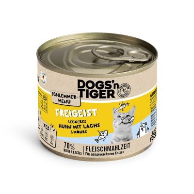Thumbnail 4: Dogs'n Tiger Adult, Katzenfutter, Freigeist, Katzen Nassfutter, Getreidefrei, Huhn, Lachs & Karotte, 6x 200g