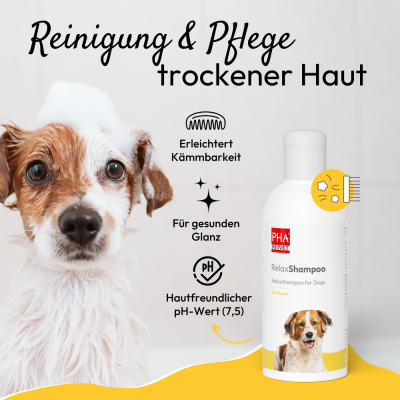 Thumbnail 6: PHA PetVet - PHA RelaxShampoo für Hunde 250 ml - für glänzendes Fell, leichte Kämmbarkeit - reinigt Haut & Fell mit angepasstem pH-Wert - hautfreundlich
