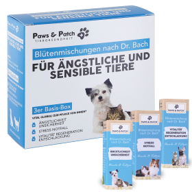 Paws & Patch Blütenmischung nach Dr. Bach 3er Basis-Box für ÄNGSTLICHE & SENSIBLE TIERE