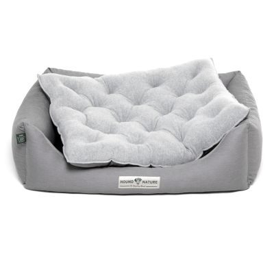 HOUND&NATURE Hundebett ZÜRICH M hellgrau + wasserfestem Baumwoll-Matratzenüberzug