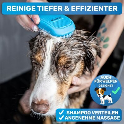 Thumbnail 5: BluePet Gummistriegel & Badebürste für Kurzhaar Hunde & Katzen mit Massageeffekt: Entfernt loses Deckhaar & Schmutz - Badestriegel Hundeshampoo einmassieren