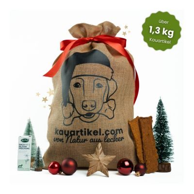 kauartikel.com Adventskalender für Hunde - 24 natürliche Kau-Momente - über 1,3 kg Kauartikel & Snacks - nachhaltiger Jutesack - Hundekalender mit Leckerlis & Kauspaß