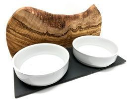 Olivenholz-erleben Futterstation MOUNTAIN 2 x 0,9 Liter Porzellanschalen