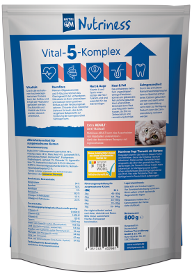 Thumbnail 5: NutriQM Adult Trockenfutter mit ITW-Siegel | für ausgewachsene Katzen | Nutriness Lachs 5 x 800g | ohne Zucker, Gluten & künstliche Zusätze