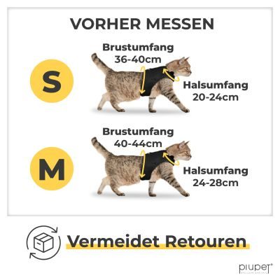 Thumbnail 5: PIUPET Katzengeschirr mit 1,2m Leine I Ausbruchsicher I Katzenleine mit Geschirr für Katzen I Schwarz (S)