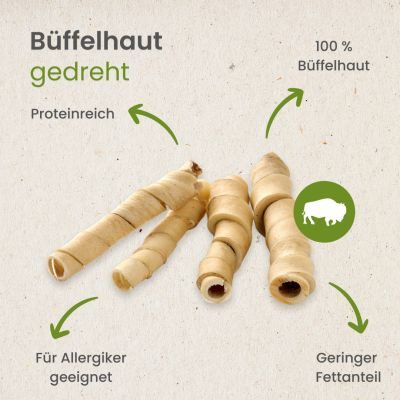 Thumbnail 4: kauartikel.com Büffel-Haut, gedreht   -  Hunde-Kauartikel - Hunde-Snack - Büffel-Kausnack - Leckerli vom Rind