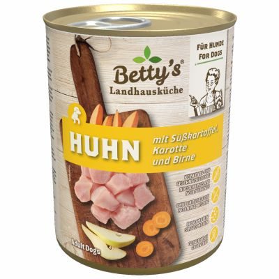 Betty's Landhausküche Nassfutter für Hunde Huhn mit Süßkartoffel 12x 400g
