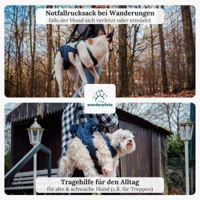 Thumbnail 7: Wanderpfote Wanderpfote Tragehilfe für Hunde – Notfallrucksack bei Wanderungen oder Tragetasche Hund im Alltag bei Treppe - Klein, Leicht, Robust, Hochwertig - Tragetuch Hund, Hundetasche (S)