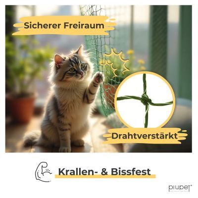 Thumbnail 5: PIUPET Katzennetz Drahtverstärkt I Befestigungsset inklusive I Katzennetz für Balkon | Katzennetz Balkon | Katzennetz Fenster | 4 x 3 m (grün)