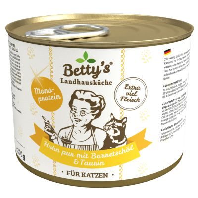 Thumbnail 1: Betty's Landhausküche Katzennassfutter Huhn PUR mit Borretschöl 12x 200g