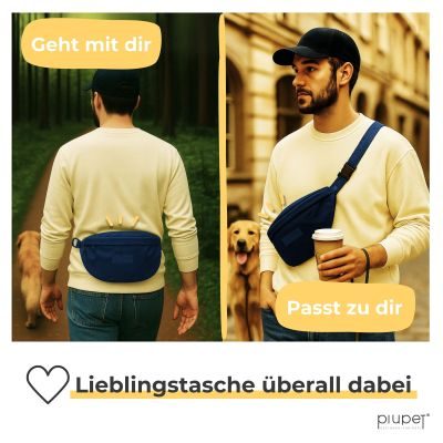 Thumbnail 6: PIUPET Leckerlitasche für Hunde I Stylische & wasserdichte Gassitasche I Bauch- & Umhängetasche I 3 Fächer I Blau