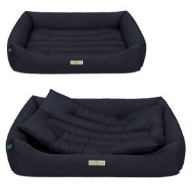 HOUND&NATURE SET: Hundebett BERN XXL dunkelblau+ wasserfestem kuscheligen hellgrauen Fleece-Matratzenüberzug