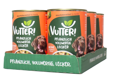 Vutter! Vutter! Hundefutter vegan | Nassfutter Wie Pute | glutenfrei | Alleinfuttermittel | 12x400g | für Hunde | veganes Hundefutter
