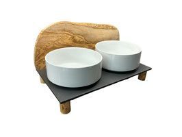 Olivenholz-erleben Futterstation MOUNTAIN, 2 x 0,9 Liter, runde Füße (6cm)