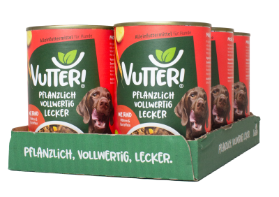 Thumbnail 1: Vutter! Vutter! | Hundefutter vegan | 6 x 400g | Nassfutter: Wie Rind | Glutenfrei | Alleinfuttermittel | bedarfsdeckend | veganes Hundefutter
