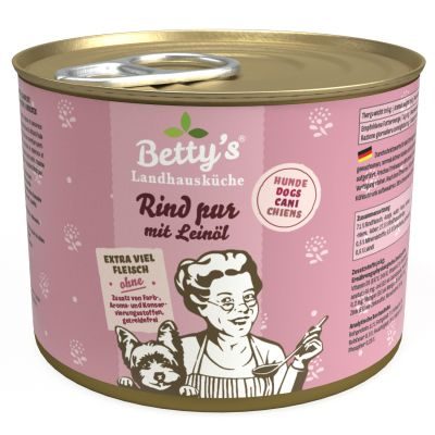 Thumbnail 1: Betty's Landhausküche Nassfutter für Hunde Rind pur mit Leinöl 12x 200g