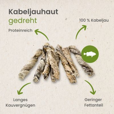 Thumbnail 4: kauartikel.com Kabeljau-Haut, geschnitten - Hunde-Kauartikel - Hunde-Snack - Kausnack - Fisch-Leckerli