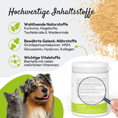 Thumbnail 2: PHA PetVet - PHA GelenkVital für Hunde & Katzen 150 g - natürliche Inhaltsstoffe plus Vitamine zur Unterstützung von Beweglichkeit & Mobilität