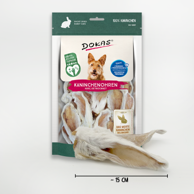 Thumbnail 1: Dokas Kaninchenohren mit Fell für Hunde, getrockneter BARF Snack 7x 100g Multipack