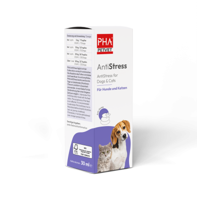Thumbnail 4: PHA PetVet - PHA AntiStress für Hunde u. Katzen 30 ml - Flüssiges Ergänzungsfuttermittel zur natürlichen Unterstützung bei Stressreaktionen.