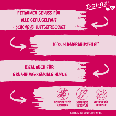 Thumbnail 3: Dokas Hühnerbrust getrocknet fettarme Leckerlis für Hunde 12x 70g Multipack