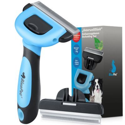 BluePet Kurzhaar Unterfellbürste - Deshedder, Unterwollbürste für Hunde & Katzen im Fellwechsel - Entfernen von Unterwolle, Filz & Knoten - Unterwollkamm