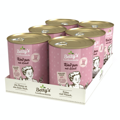 Thumbnail 2: Betty's Landhausküche Nassfutter für Hunde Rind pur mit Leinöl 6x 800g