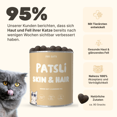 Thumbnail 2: Patsli Fördert Hautgesundheit und ein glänzendes Fell. Entwickelt zur Unterstützung des natürlichen Hautstoffwechsels von Katzen.