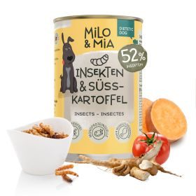 Milo & Mia  Nassfutter für Hunde Sensitiv - magenschonendes Hundefutter für Hunde mit Magen-Darm-Problemen, weizenfreie Zutaten: Insekten & Süßkartoffel (24x400g)