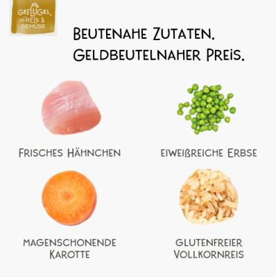 Thumbnail 6: Milo & Mia Schonkost für Hunde Nassfutter, magenschonendes Hundefutter für Hunde mit Magen-Darm-Problemen, weizenfreie Zutaten: Geflügel, Reis & Gemüse (24x400g)