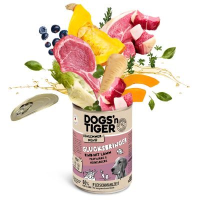 Thumbnail 5: Dogs'n Tiger Adult Hundefutter, Glücksbringer, Nassfutter, Getreidefrei, Rind, Lamm, Pastinake & Heidelbeeren, 6x 800g