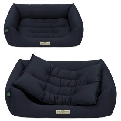 HOUND&NATURE SET: Hundebett BERN S dunkelblau + wasserfestem hellgrauen Baumwoll-Matratzenüberzug