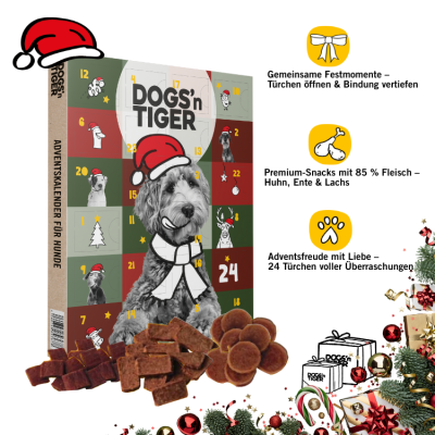 Thumbnail 2: Dogs'n Tiger Adventskalender 2024, Weihnachtsgeschenk, Hund Snacks, Gefriergetrocknete Snacks, Enten, Huhn & Lachs, Weihnachtskalender