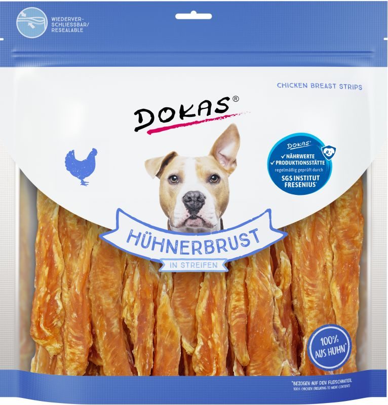 Dokas Hühnerbrust in Streifen fettarme Hundeleckerlis 4x 900g Multipack