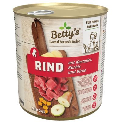 Betty's Landhausküche Nassfutter für Hunde Rind mit Kartoffel 6x 800g