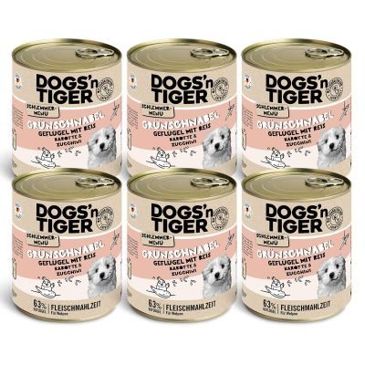 Thumbnail 1: Dogs'n Tiger Junior, Hundefutter, Grünschnabel, Hunde Nassfutter, Welpen Futter, Geflügel, Getreidefrei, Naturreis, Karotte & Zucchini, 6x 800g
