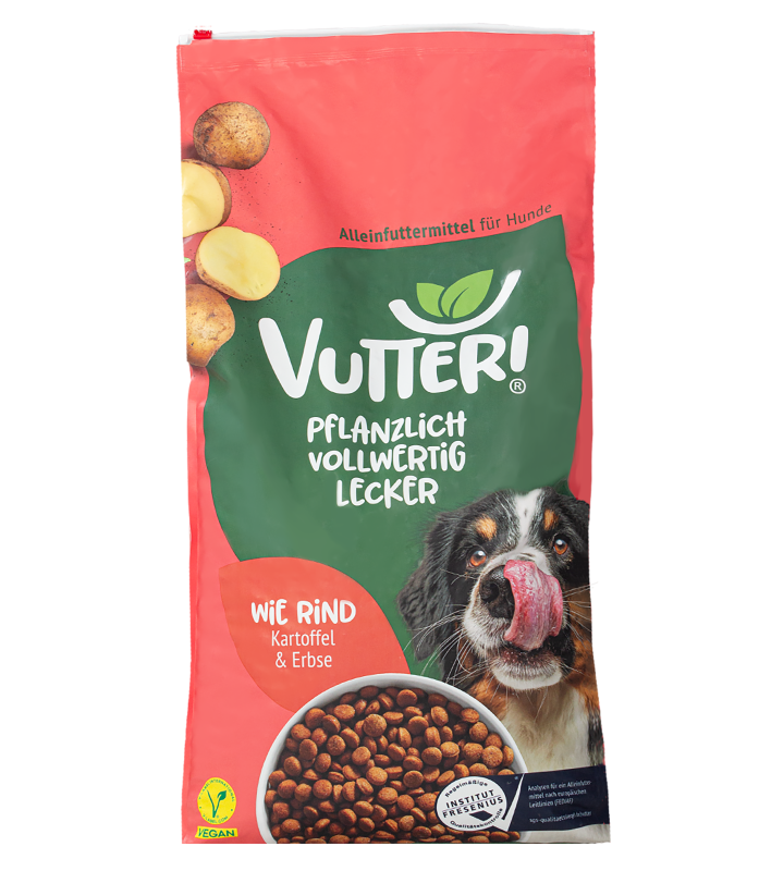 Vutter! Vutter! 12 kg | Trockenfutter "Wie Rind" | Hundefutter vegan | Alleinfuttermittel | bedarfsdeckend | veganes Hundefutter